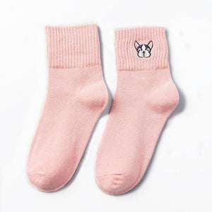 French Bulldog Embroidered Socks for Girl