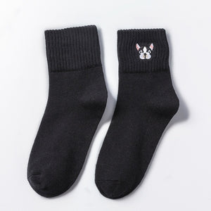 French Bulldog Embroidered Socks for Girl