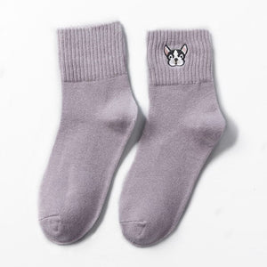 French Bulldog Embroidered Socks for Girl