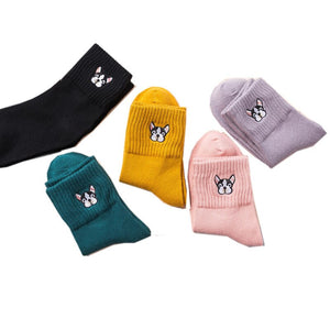 French Bulldog Embroidered Socks for Girl