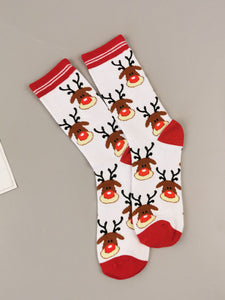 Color Mid Tube Cotton Socks with Cute reindeer embroider Christmas