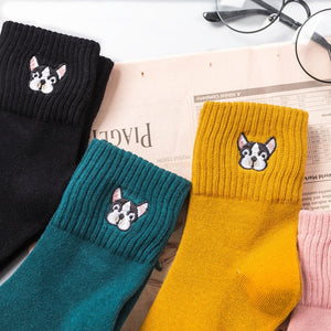 French Bulldog Embroidered Socks for Girl