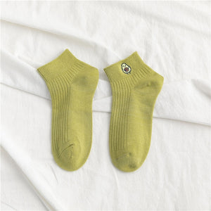 Women Solid Avocado Embroidery Casual Socks