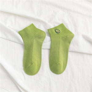 Women Solid Avocado Embroidery Casual Socks