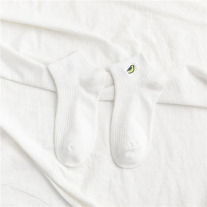 Women Solid Avocado Embroidery Casual Socks