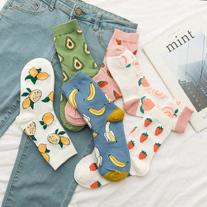 Cartoon fruit - watermelon, lemon, strawberry, banana, avocado street socks for women