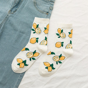 Cartoon fruit - watermelon, lemon, strawberry, banana, avocado street socks for women