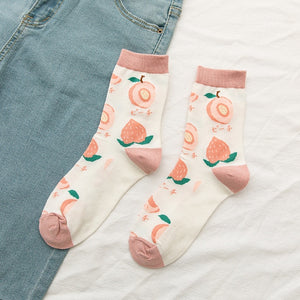 Cartoon fruit - watermelon, lemon, strawberry, banana, avocado street socks for women