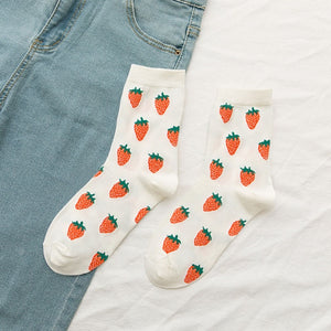 Cartoon fruit - watermelon, lemon, strawberry, banana, avocado street socks for women